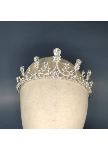 Evening Tiara with Floral Motifs and Sparkling Red Stones