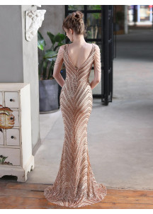 Mermaid Evening Gown with Geometric Sequin Pattern