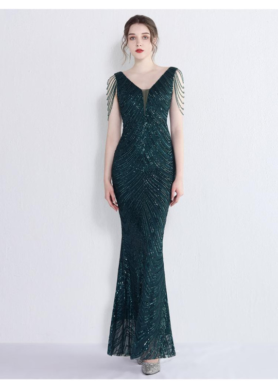 robe de soirée sirène en sequins motifs géométriques