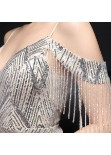 Fitted and Sparkling Evening Gown with Geometric Sequin Design