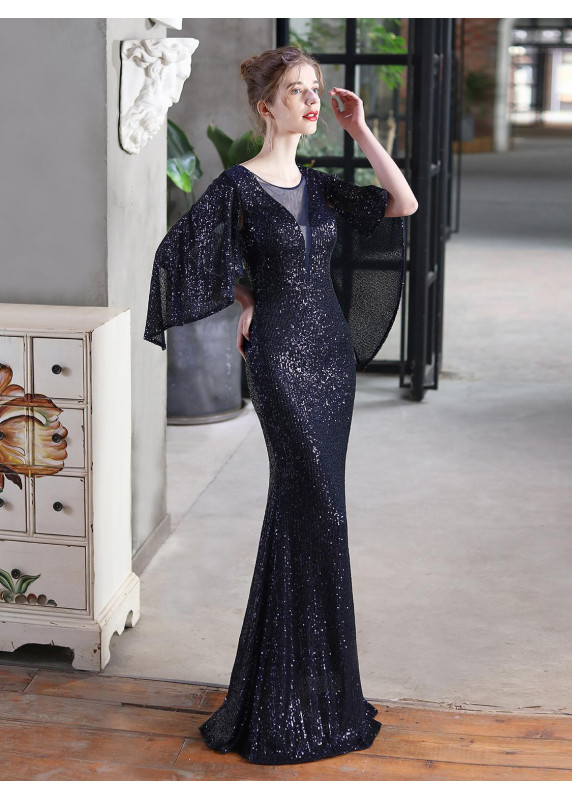 Dazzling Evening Gown with Draped Sleeves