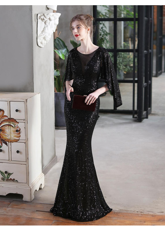 Dazzling Evening Gown with Draped Sleeves