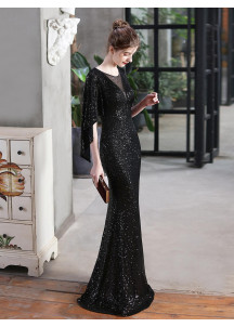 Dazzling Evening Gown with Draped Sleeves