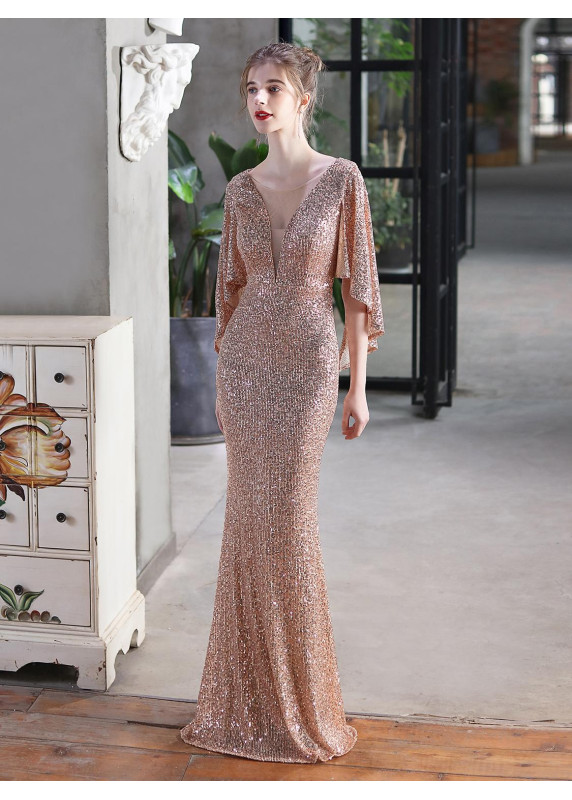 Dazzling Evening Gown with Draped Sleeves