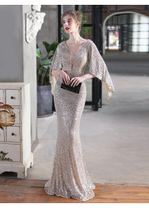 Dazzling Evening Gown with Draped Sleeves