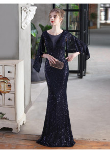 Dazzling Evening Gown with Draped Sleeves