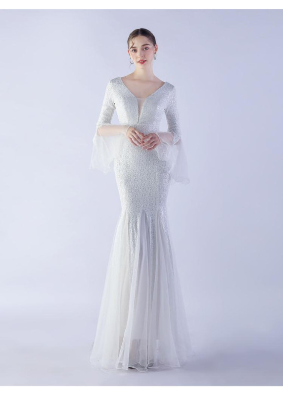 Mermaid-Cut Evening Gown with Voluminous Sleeves