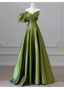 robe de soirée verte en satin de soie de haute qualité