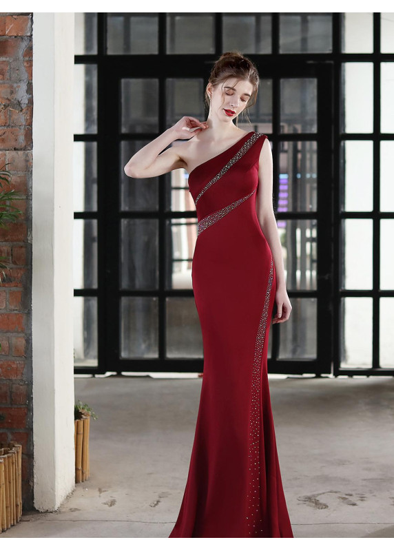 Bordeaux Evening Gown with Asymmetrical Design