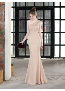 Bordeaux Evening Gown with Asymmetrical Design