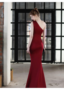 Bordeaux Evening Gown with Asymmetrical Design