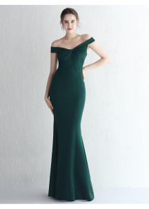 Bordeaux Fitted Evening Gown with Off-the-Shoulder Design