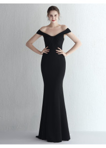 Bordeaux Fitted Evening Gown with Off-the-Shoulder Design