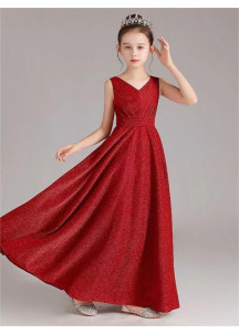 robe de fille d'honneur rouge bordeaux longue sans manches