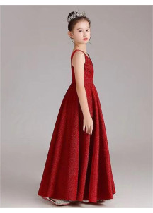 robe de fille d'honneur rouge bordeaux longue sans manches