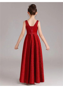 robe de fille d'honneur rouge bordeaux longue sans manches