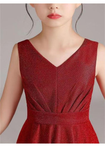 robe de fille d'honneur rouge bordeaux longue sans manches