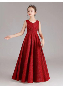 robe de fille d'honneur rouge bordeaux longue sans manches