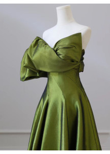 High quality green silk satin evening gown