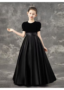 robe de cortège pour enfant en satin et velour noir