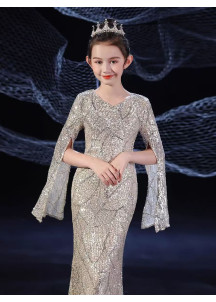 robe de cortège pour enfant à sequins champagne sirène