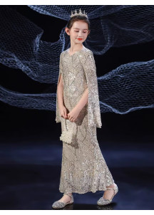 robe de cortège pour enfant à sequins champagne sirène