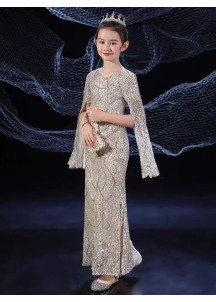 robe de cortège pour enfant à sequins champagne sirène