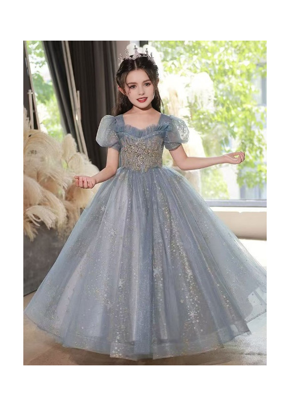 Vestido de dama de honor para niñas azul claro