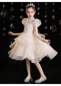 adorable robe de demoiselle d'honneur enfant en tulle champagne