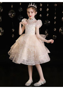 adorable robe de demoiselle d'honneur enfant en tulle champagne