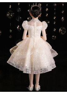 adorable robe de demoiselle d'honneur enfant en tulle champagne