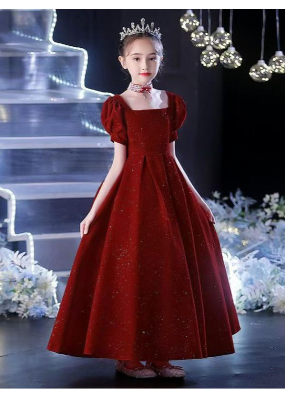 robe de demoiselle d'honneur enfant rouge tissu brillant