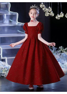 Red Flower Girl Dress with Sparkling Fabric