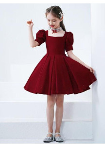 robe de demoiselle d'honneur enfant rouge tissu brillant