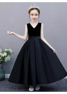 robe de demoiselle d'honneur noire simple pour jeune fille