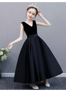 Simple Black Flower Girl Dress for Young Girl