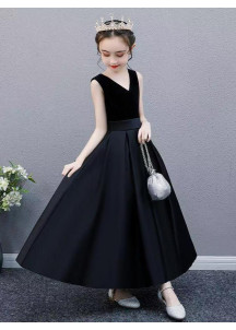 robe de demoiselle d'honneur noire simple pour jeune fille