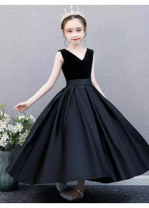 robe de demoiselle d'honneur noire simple pour jeune fille