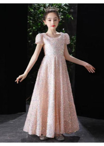 robe de demoiselle d'honneur rose poudré petite fille princesse