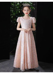 robe de demoiselle d'honneur rose poudré petite fille princesse