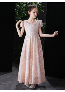 robe de demoiselle d'honneur rose poudré petite fille princesse