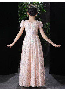 robe de demoiselle d'honneur rose poudré petite fille princesse