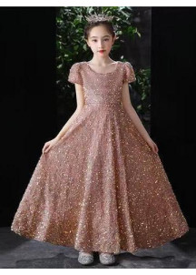 robe de demoiselle d'honneur rose poudré petite fille princesse