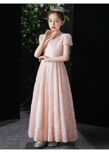 robe de demoiselle d'honneur rose poudré petite fille princesse